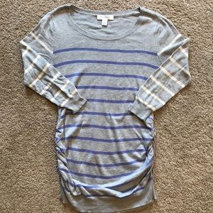 Motherhood Maternity Sweaters - Maternity Grey, White & Periwinkle Striped Sweater Motherhood Maternity Sweaters - Maternity Grey, White & Periwinkle Striped Sweater